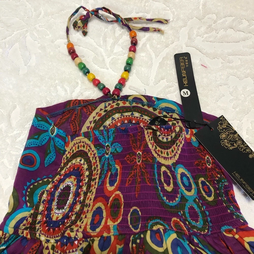 KELINFEIER N.W.T.‎ Size Medium Multicolor Patterned Dress.MIDI Stretchable Top.